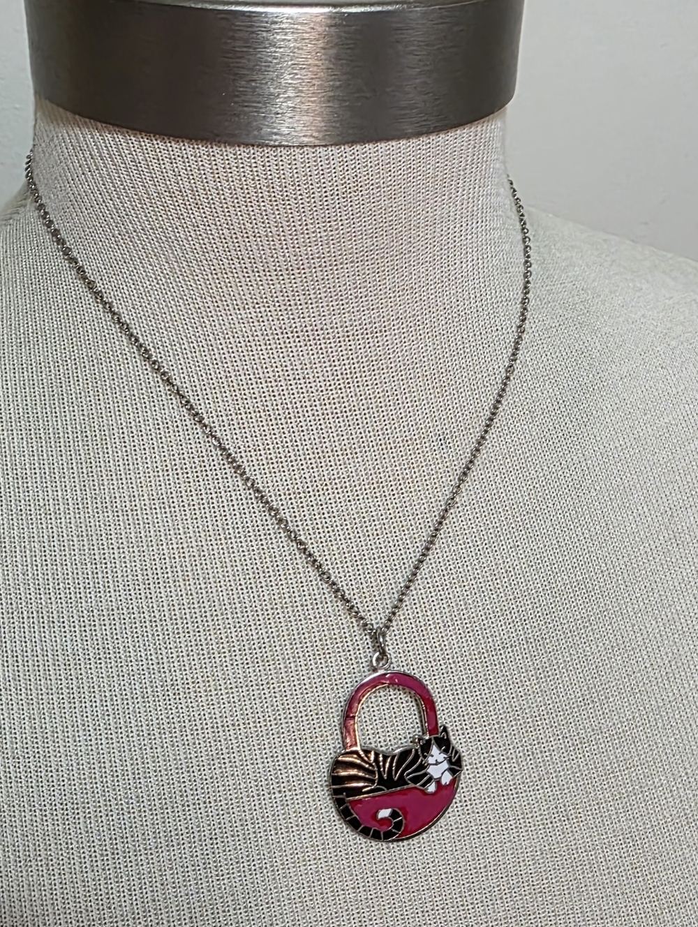 Meow Enameled Cat Pendant Necklace